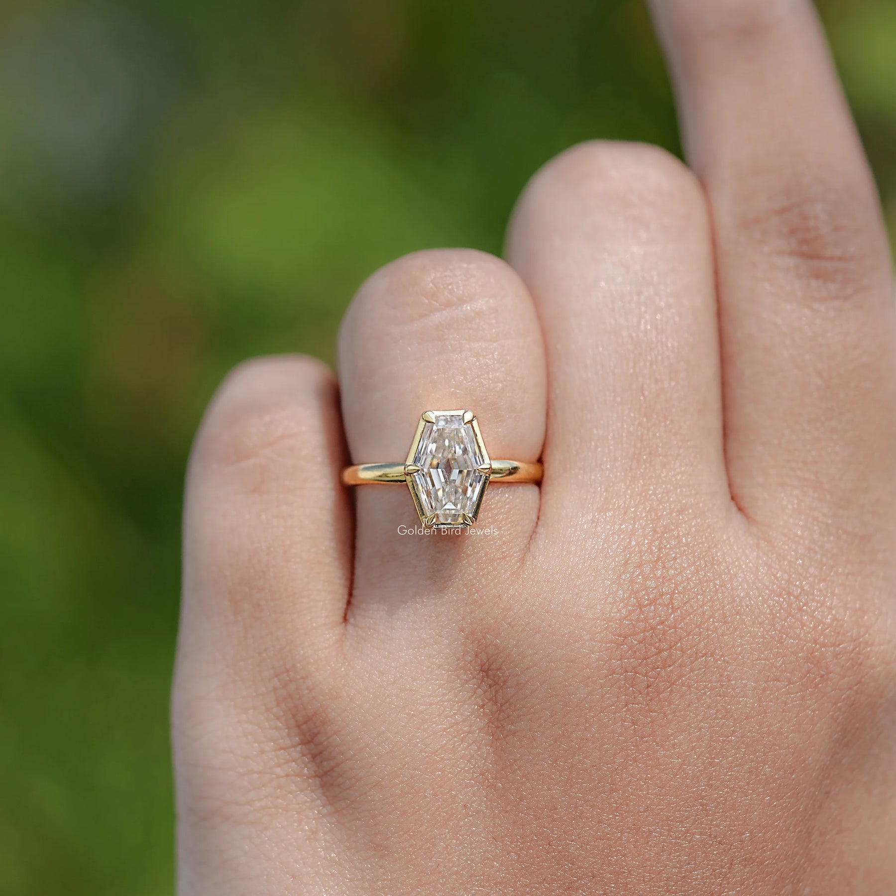 Near Colorless Old Mine Lozenge Moissanite Solitaire Ring