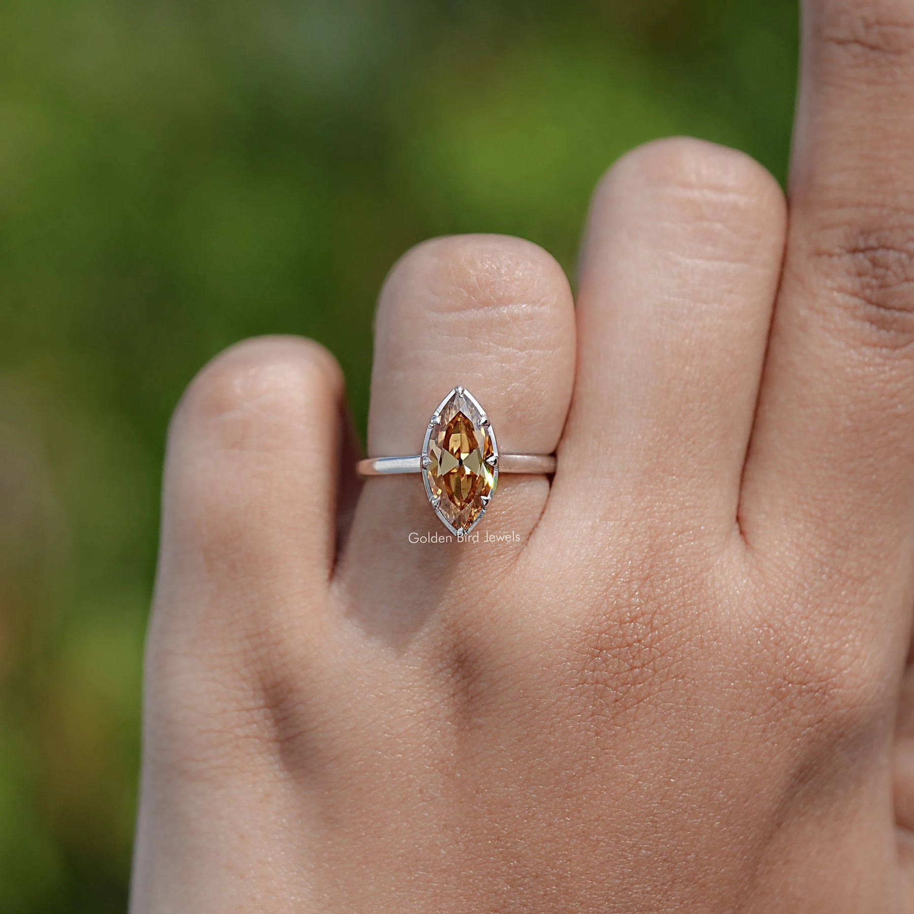 Old Mine Marquise Cut Moissanite Solitaire Ring