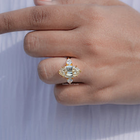 Old Mine Moval And Pear Moissanite Three Stone Ring