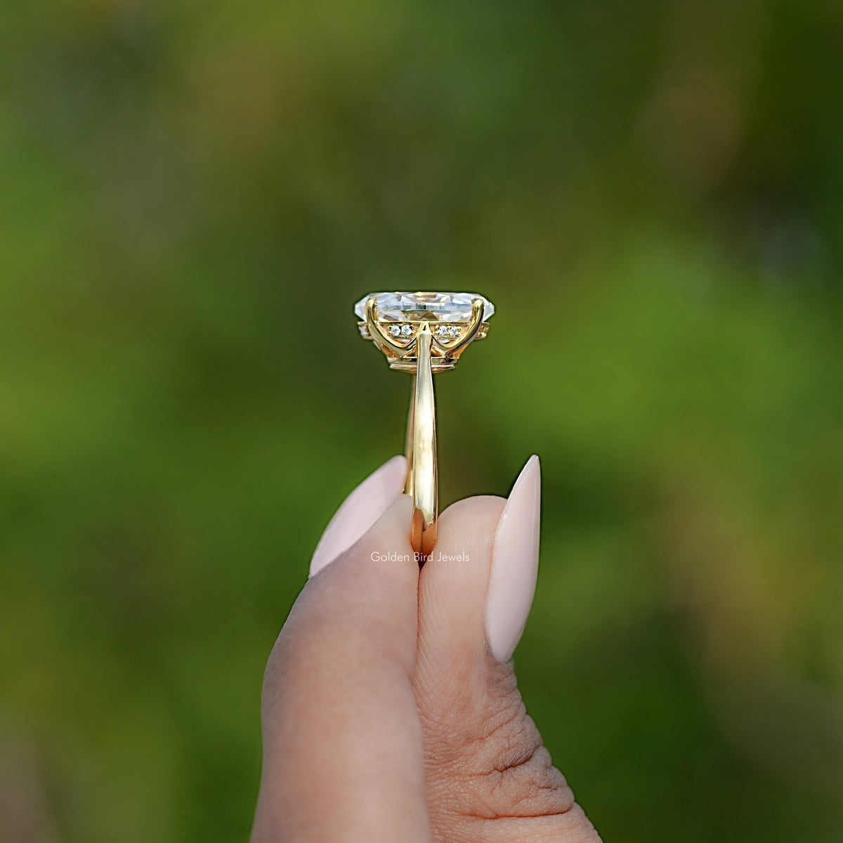 Old Mine Moval Moissanite Hidden Halo Ring