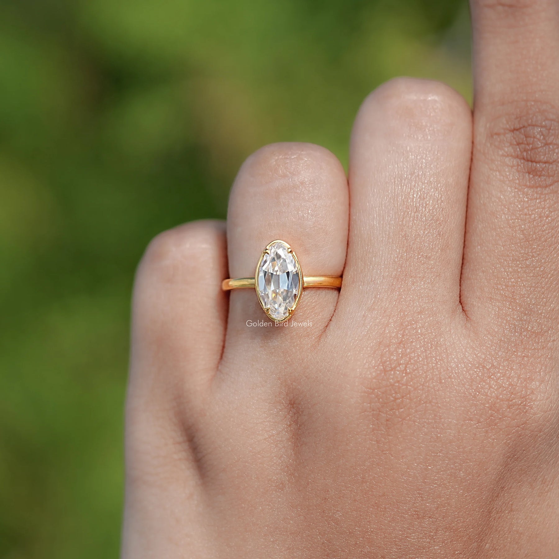 Bezel Set Old Mine Moval Cut Moissanite Ring