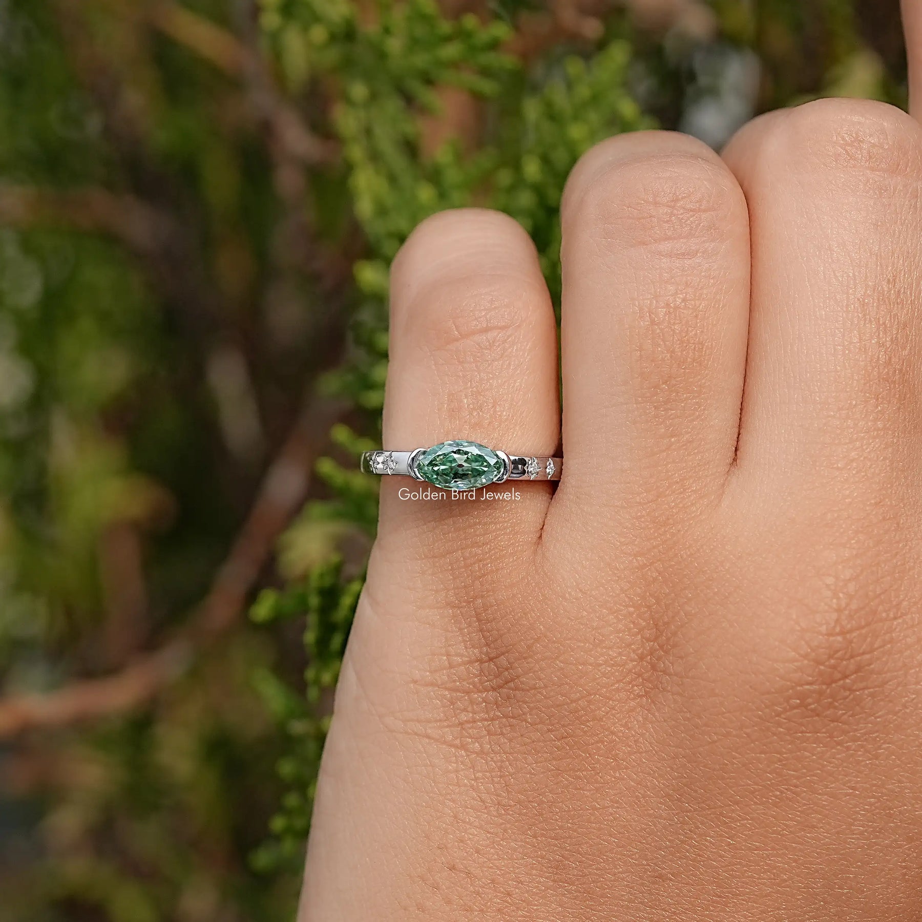 East West Old Mine Moval Moissanite Ring