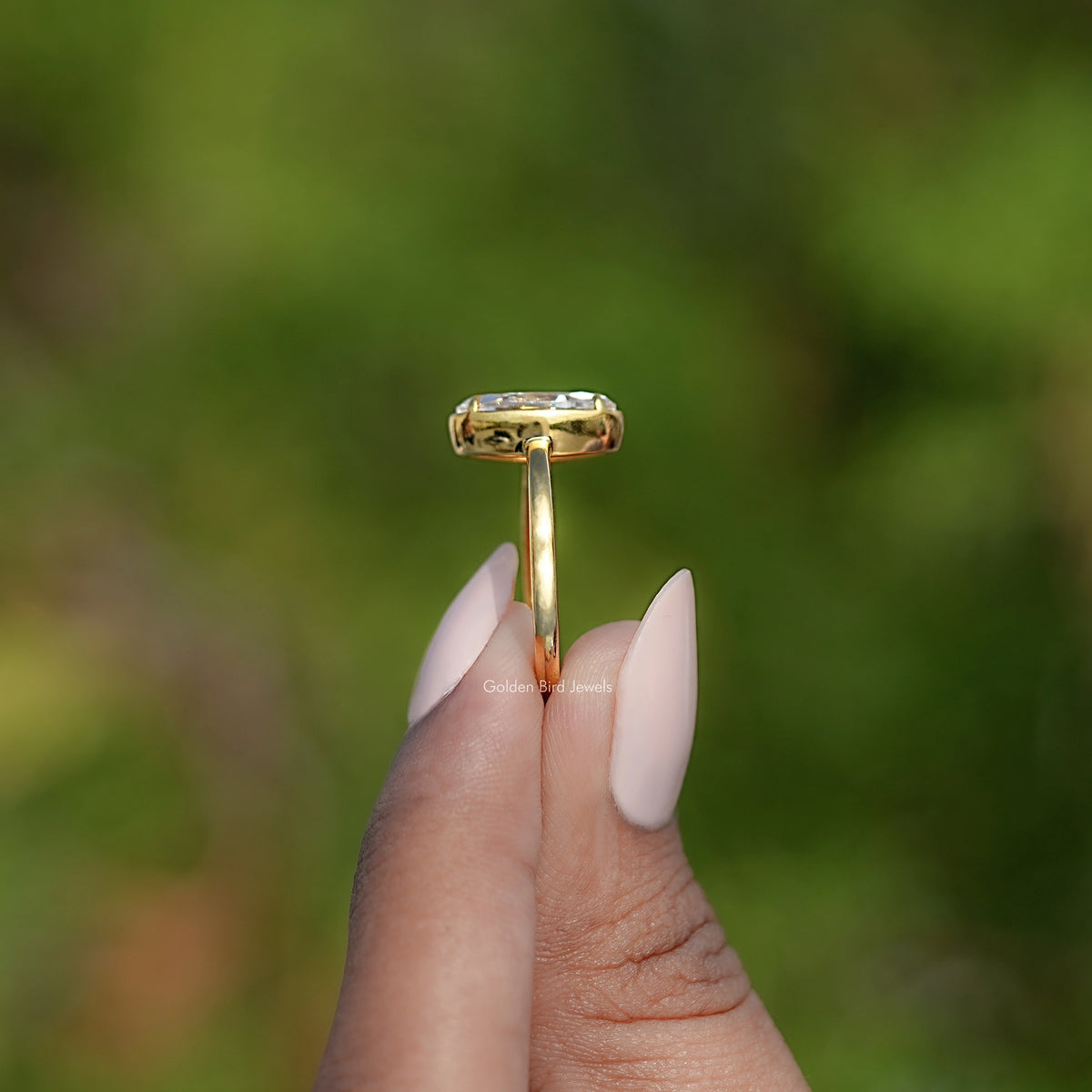 Bezel Set Old Mine Moval Cut Moissanite Ring