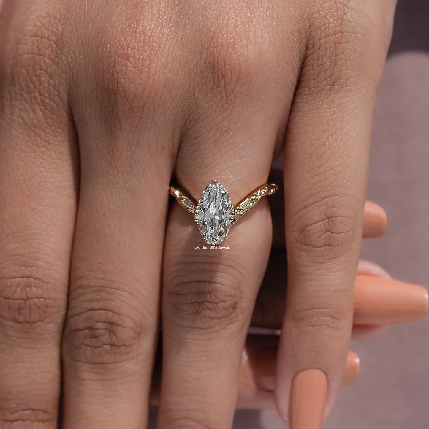Old Mine Moval Cut Diamond curved Ring