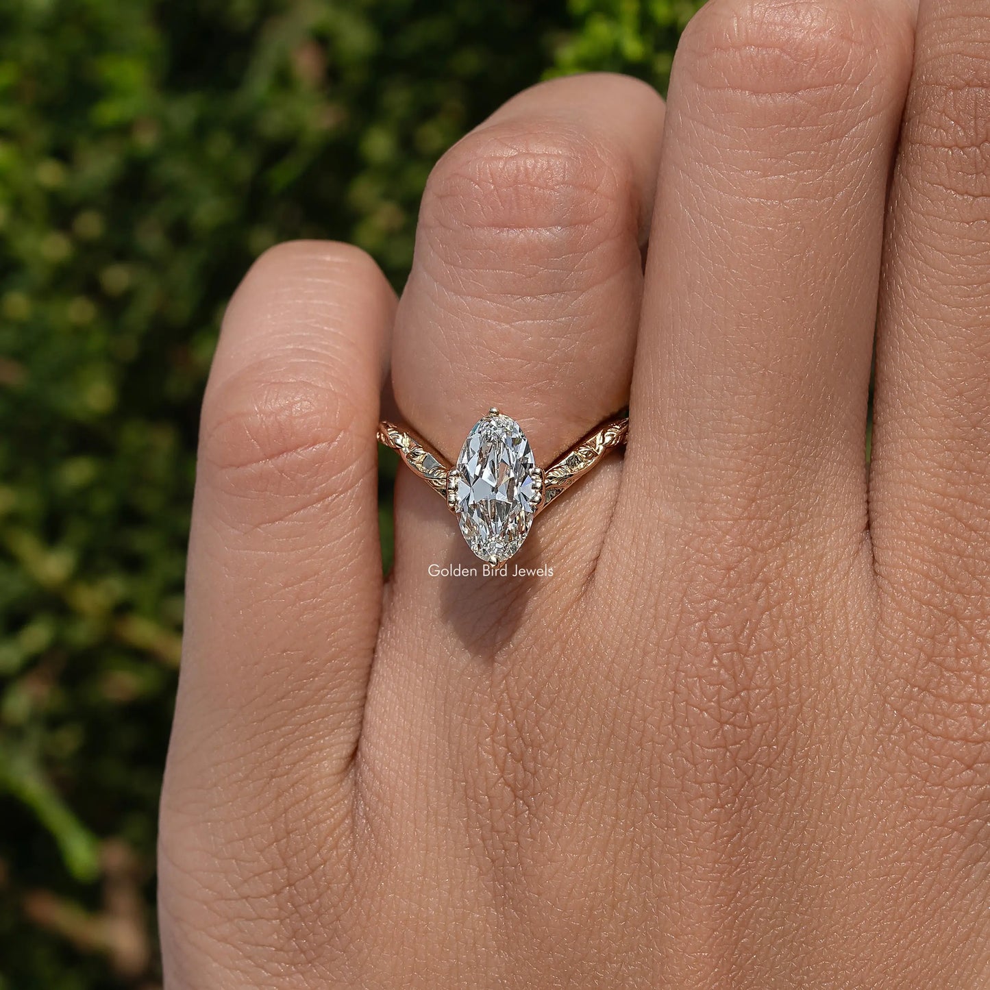 Old Mine Moval Cut Diamond curved Ring