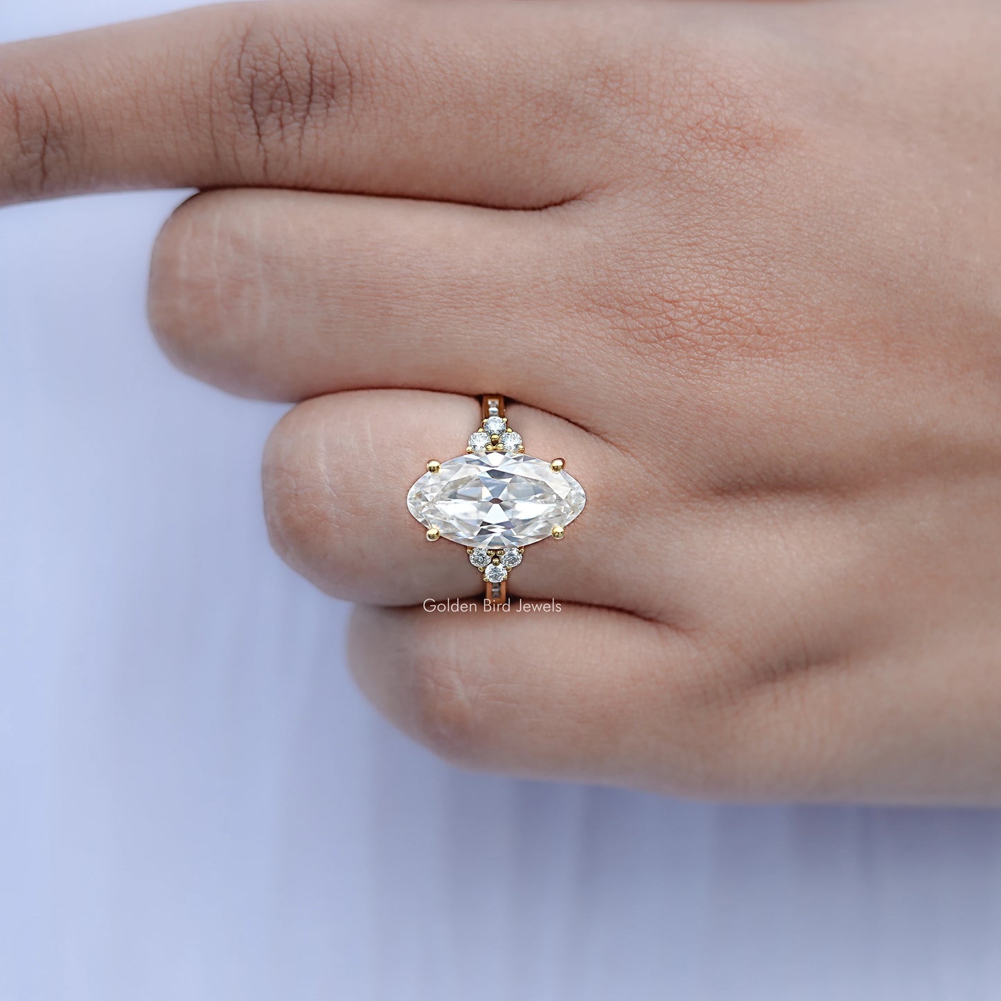 Old Mine Moval Moissanite Accent Set Ring