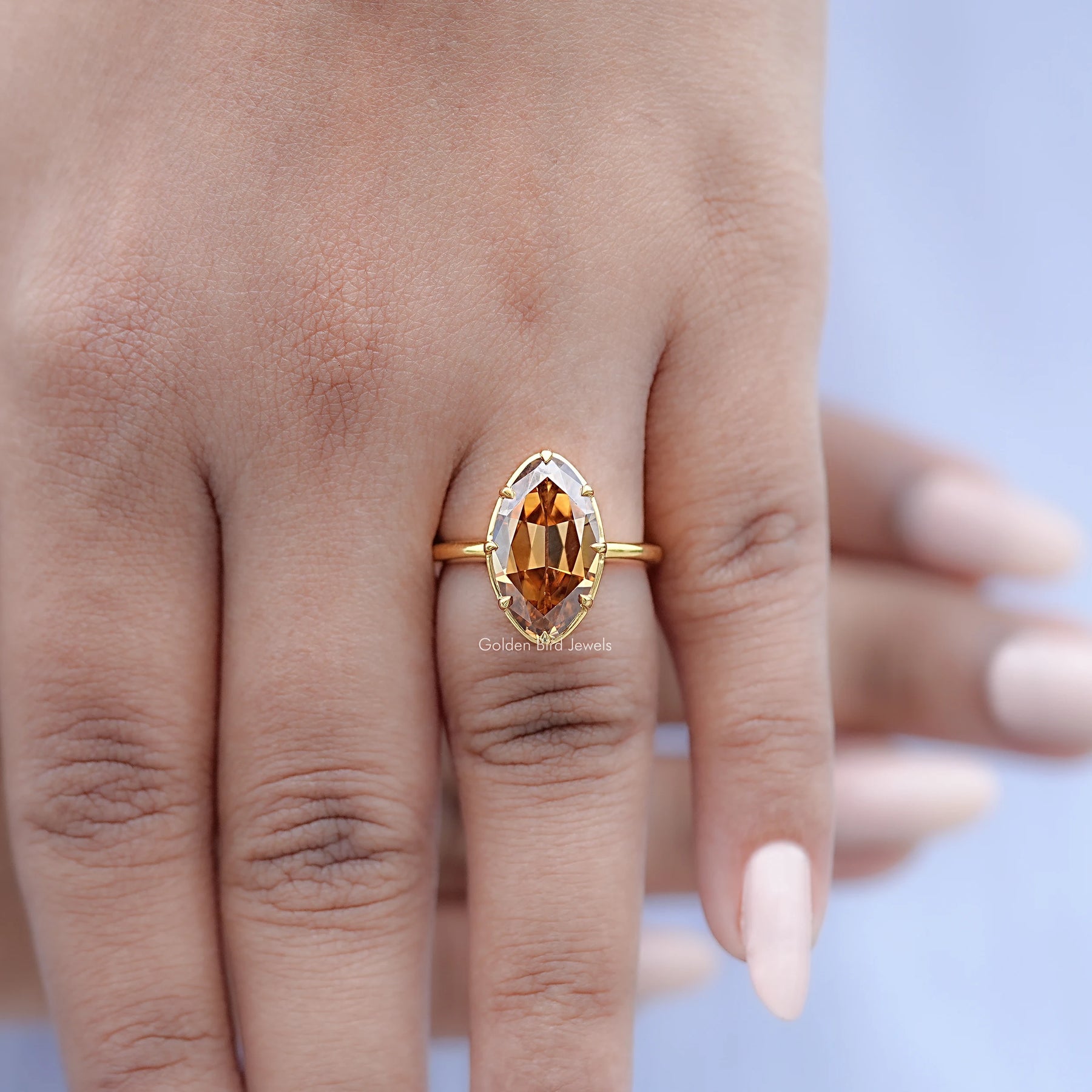 Champagne Old Mine Moval Moissanite Solitaire Ring