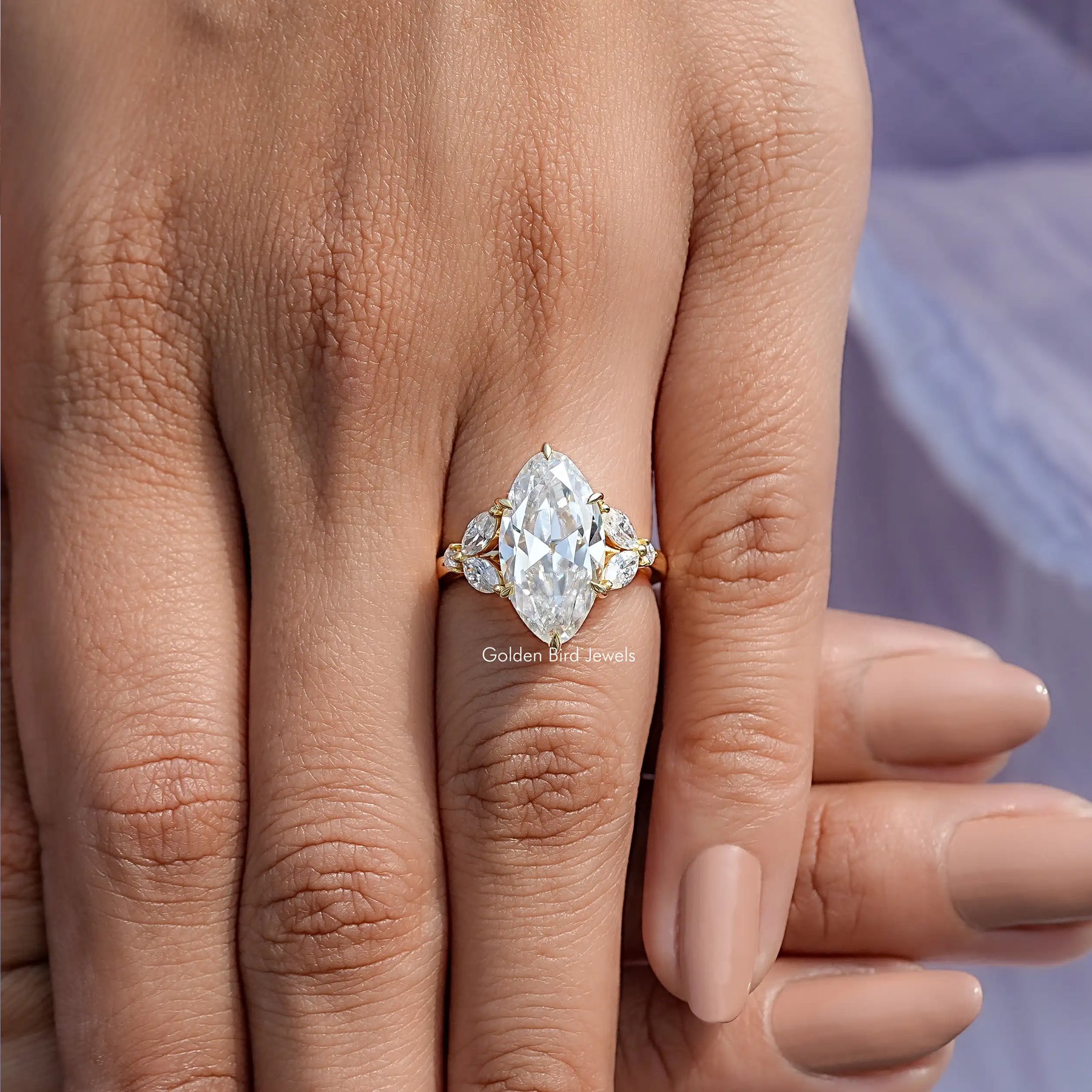 Old Mine Moval Moissanite Accent Stone Engagement Ring