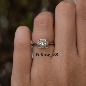 East West Old Mine Moval Moissanite Solitaire Ring