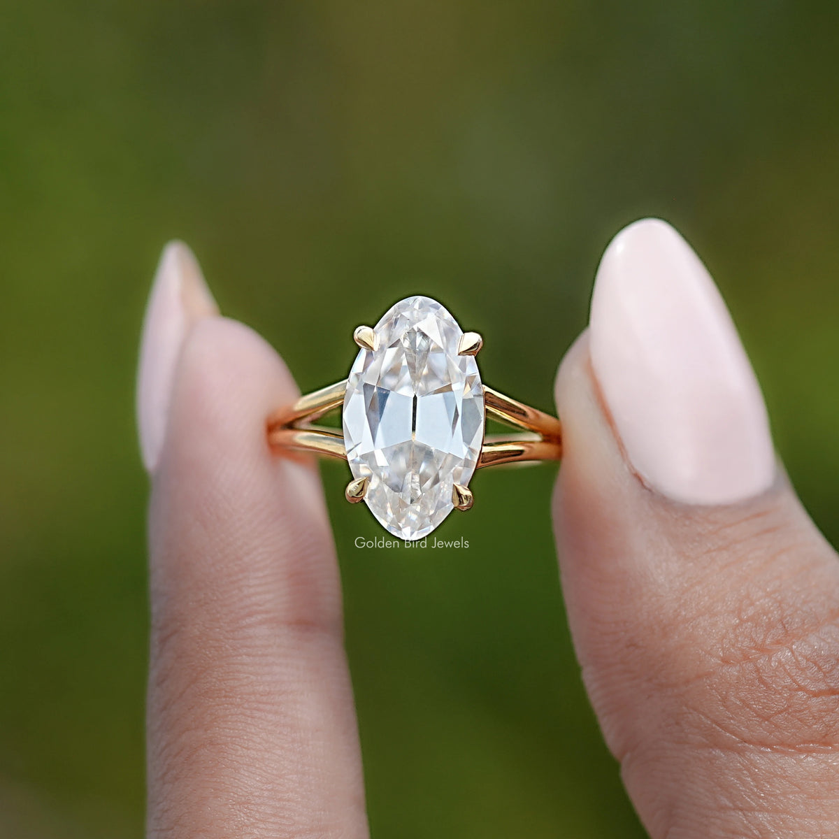 Old Mine Moval Moissanite Split Shank Solitaire Ring