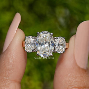 Old Mine Oval Cut Three Stone Engagement Ring