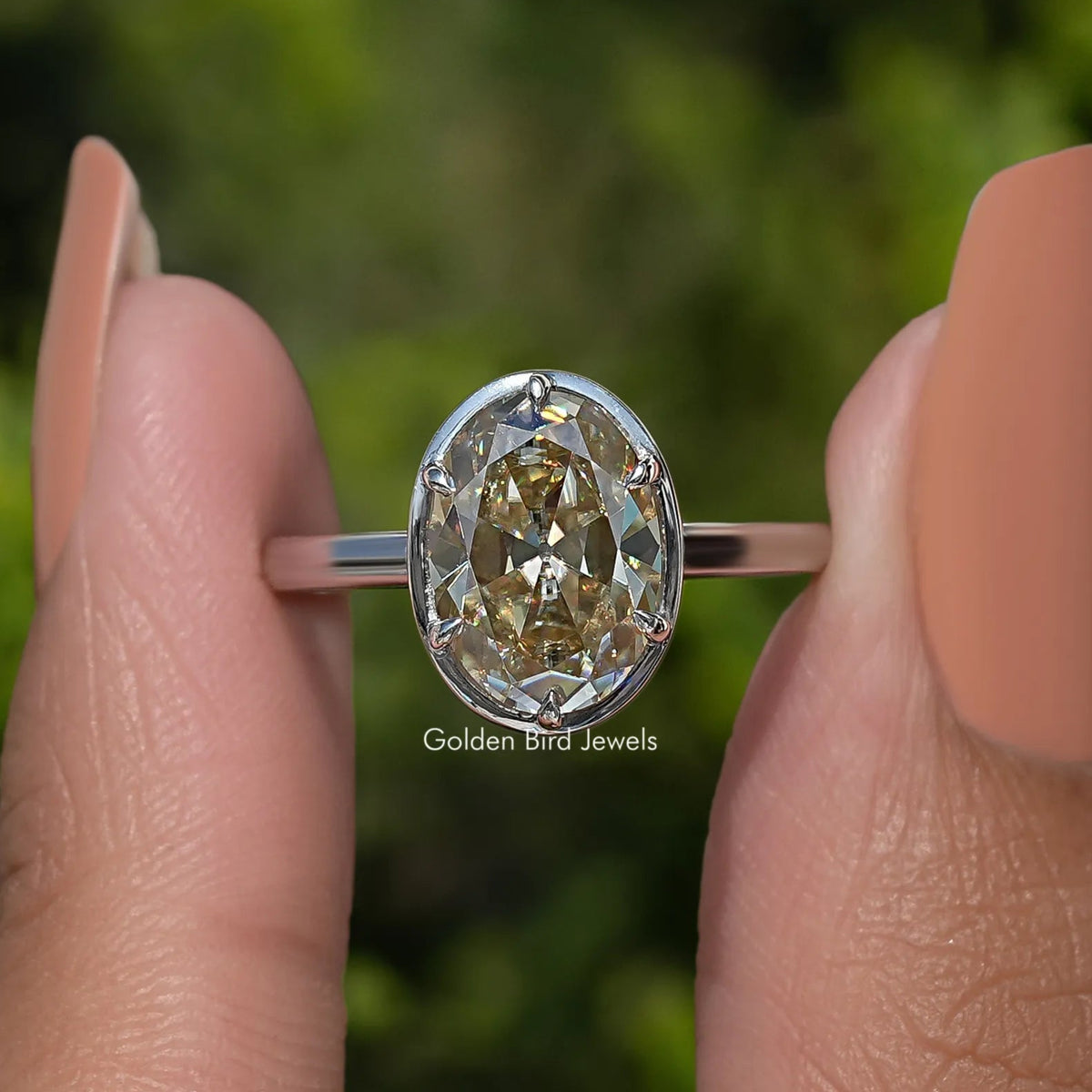 Old Mine Oval Cut Moissanite Solitaire Ring