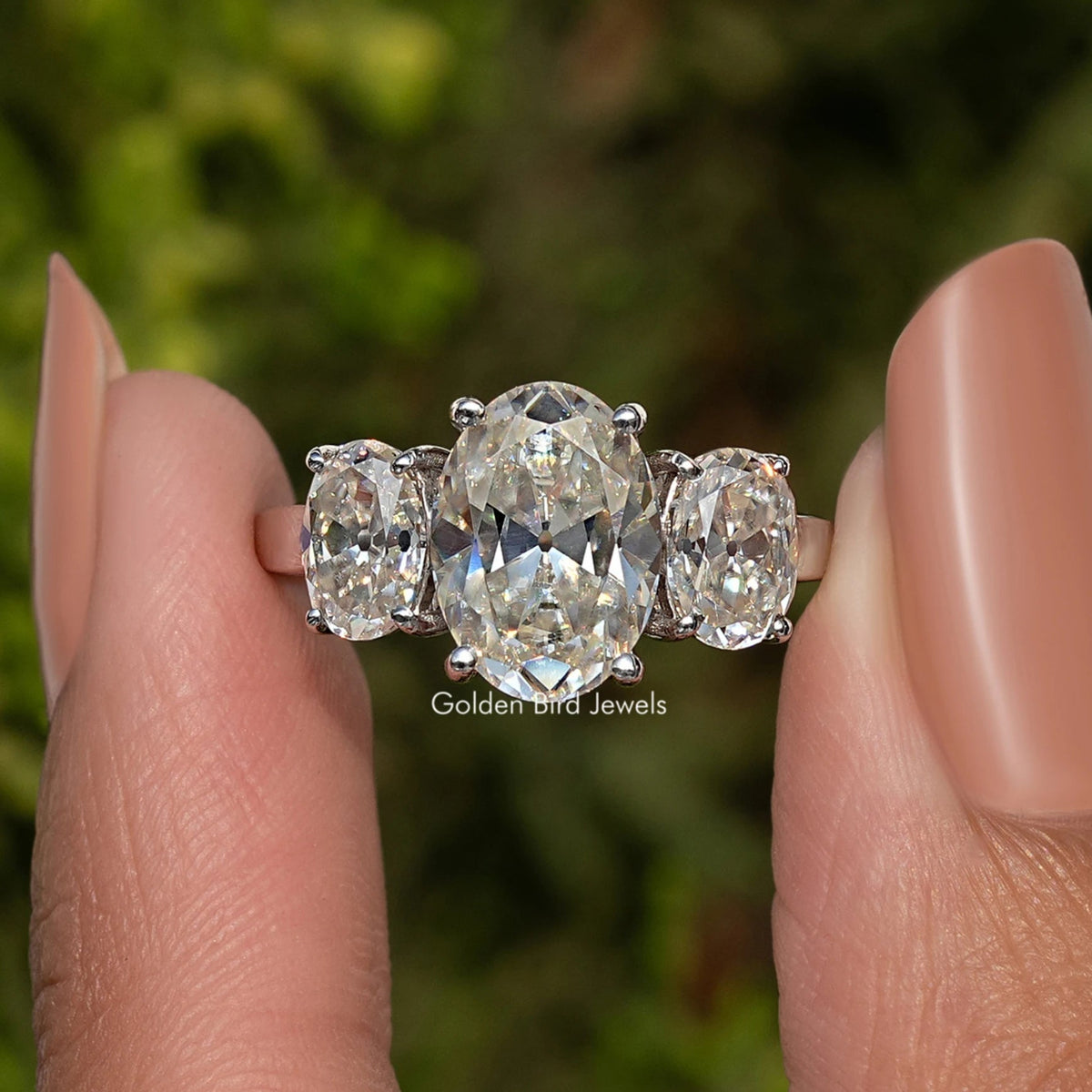 Old Mine Oval Cut Three Stone Engagement Ring