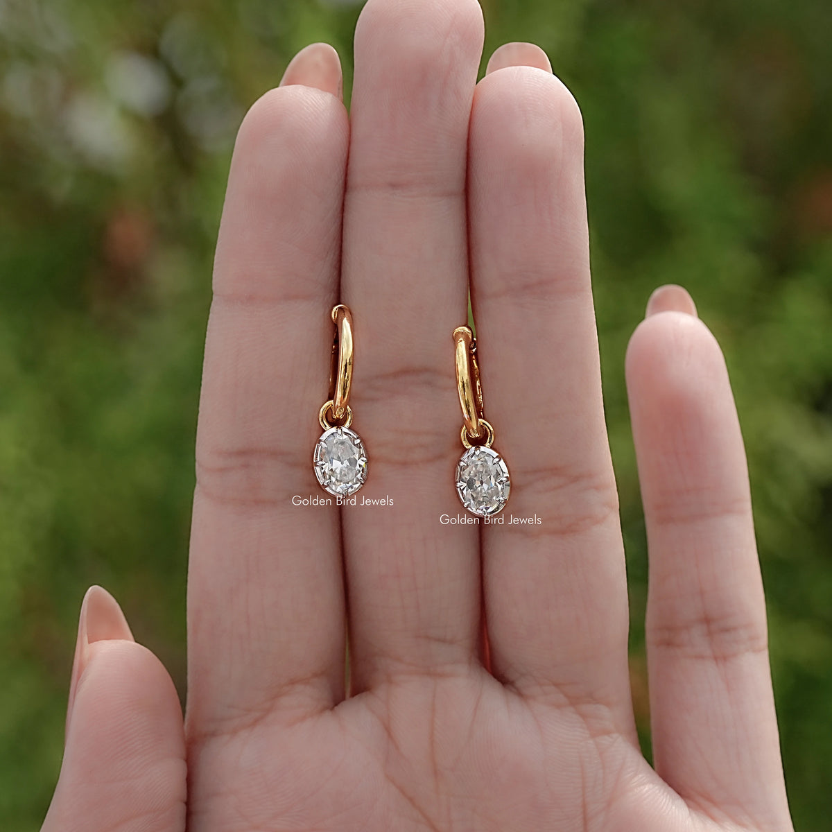 Old Mine Cut Oval Moissanite Dangle Earrings