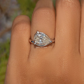 Old Mine Pear Curved Band Solitaire Engagement Ring