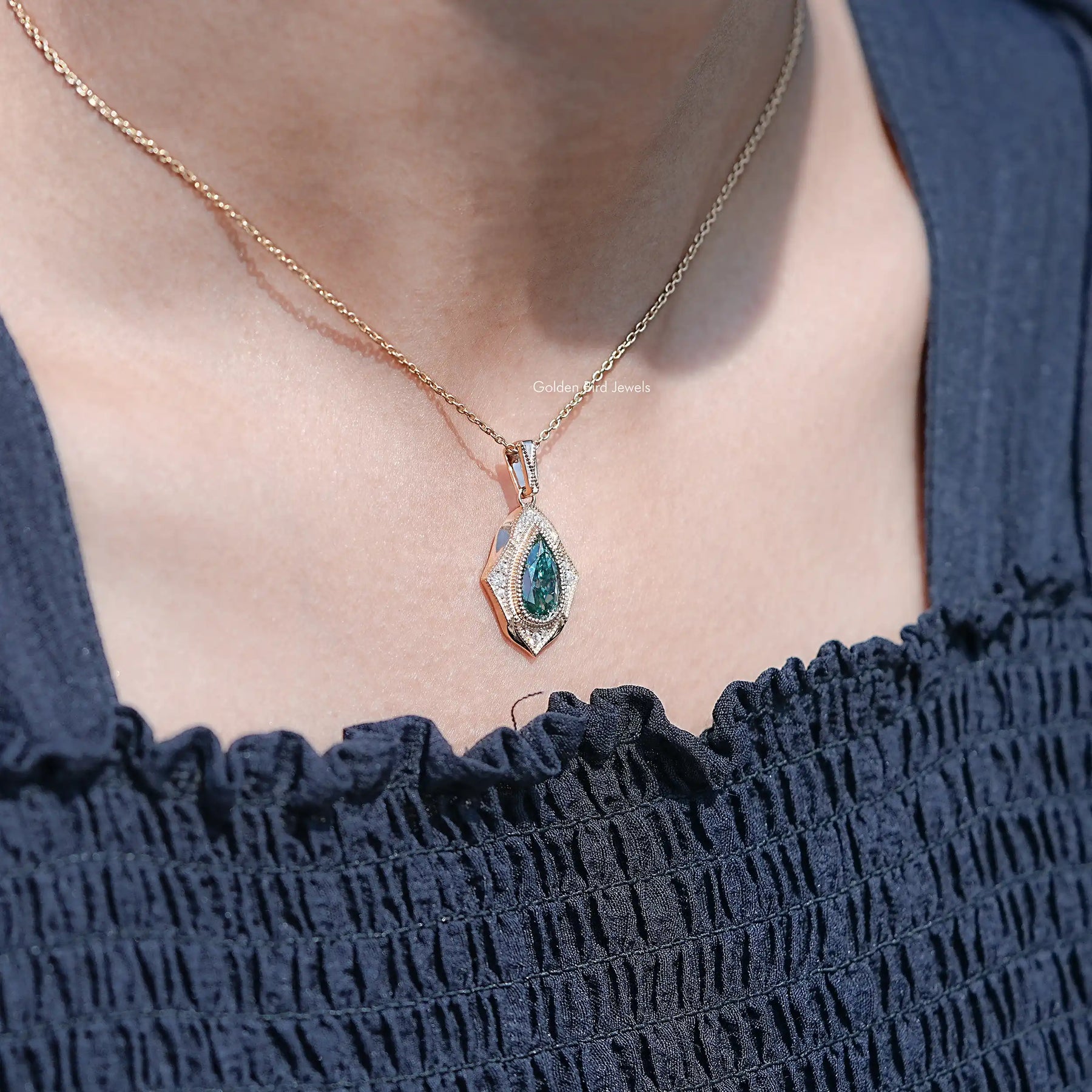 Moissanite Old Mine Pear Cut Designer Pendant