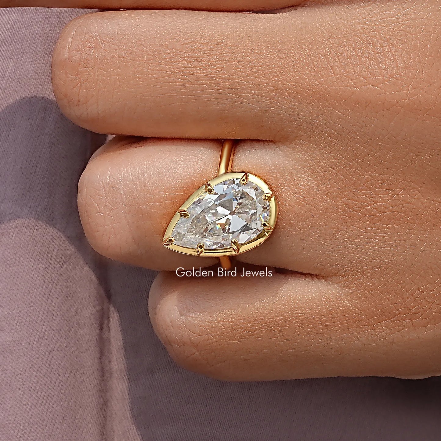 Old Mine Pear Cut Moissanite Solitare Engagement Ring