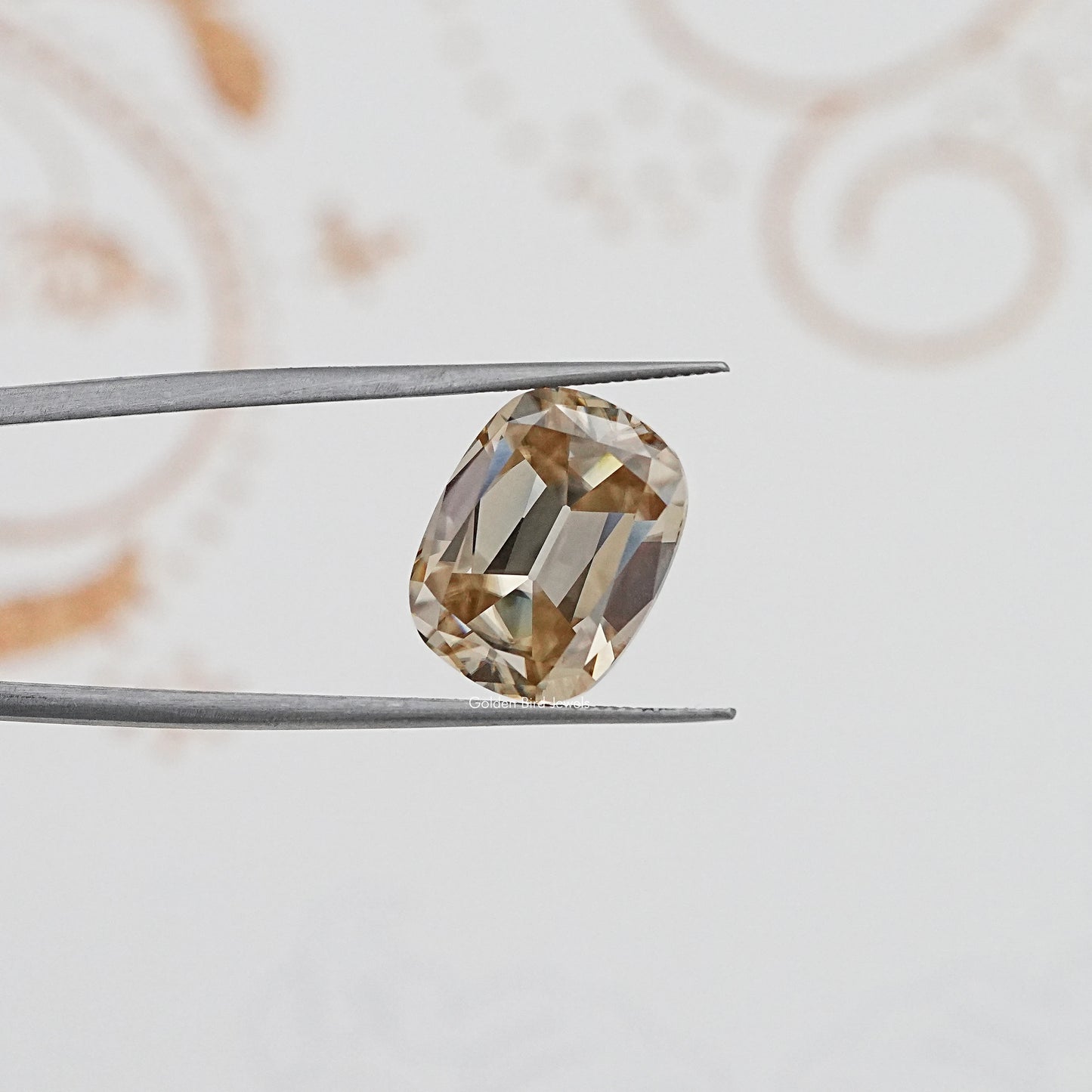 In Tweezer View Of Old Mine Cushion Cut Loose Moissanite Stone
