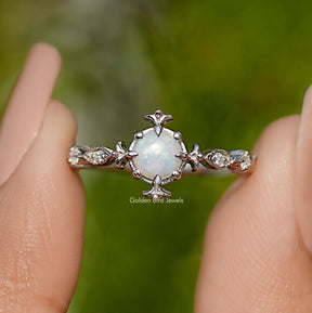 Opal Round Gemstone Accent Set Engagement Ring