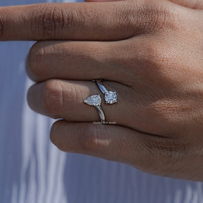 Pear And Round Open Cuff Lab Diamond Ring