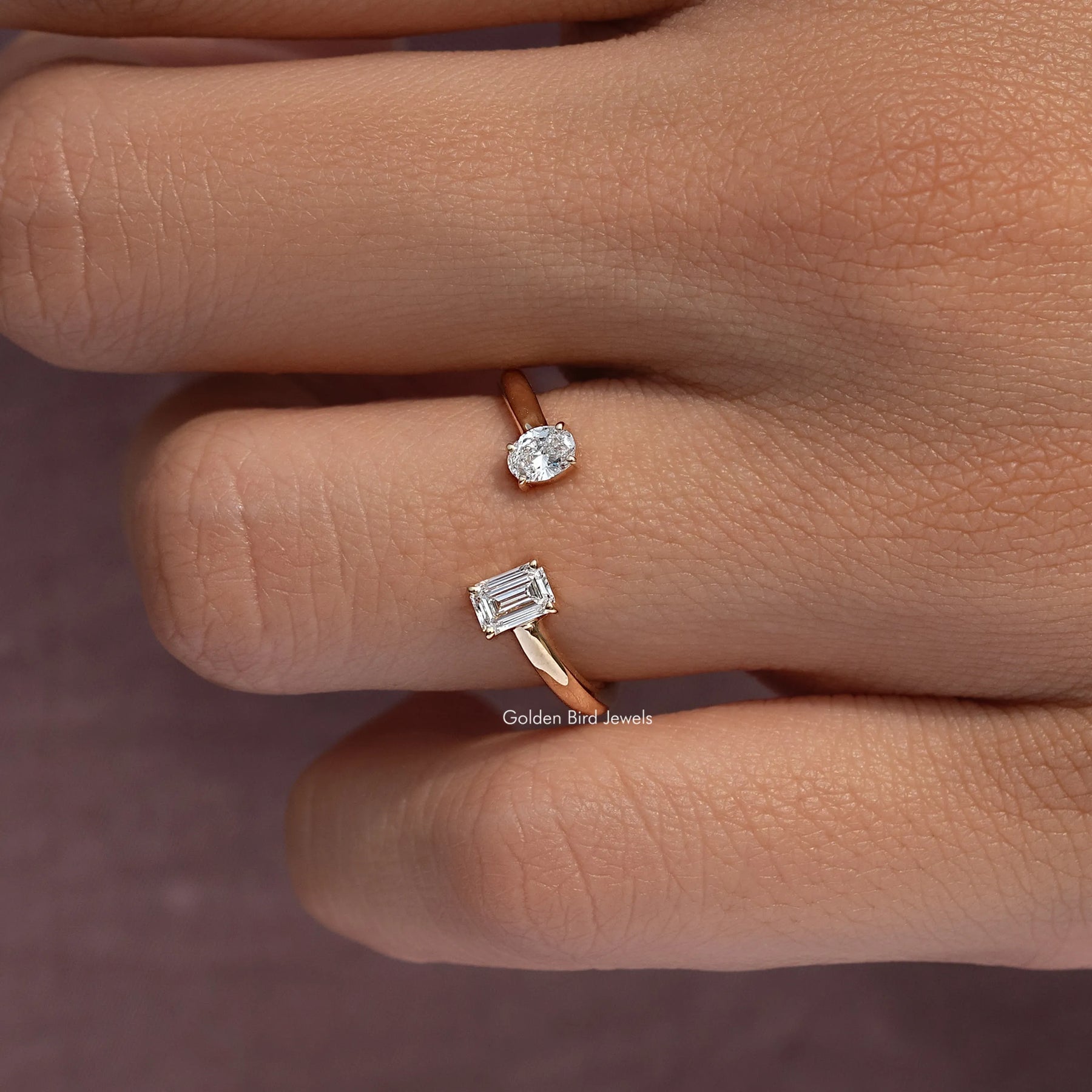 Oval And Emerald Open Cuff Lab Diamond Ring
