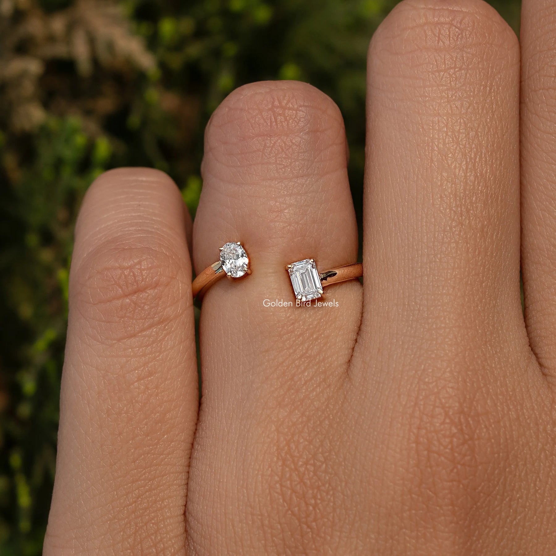 Oval And Emerald Open Cuff Lab Diamond Ring