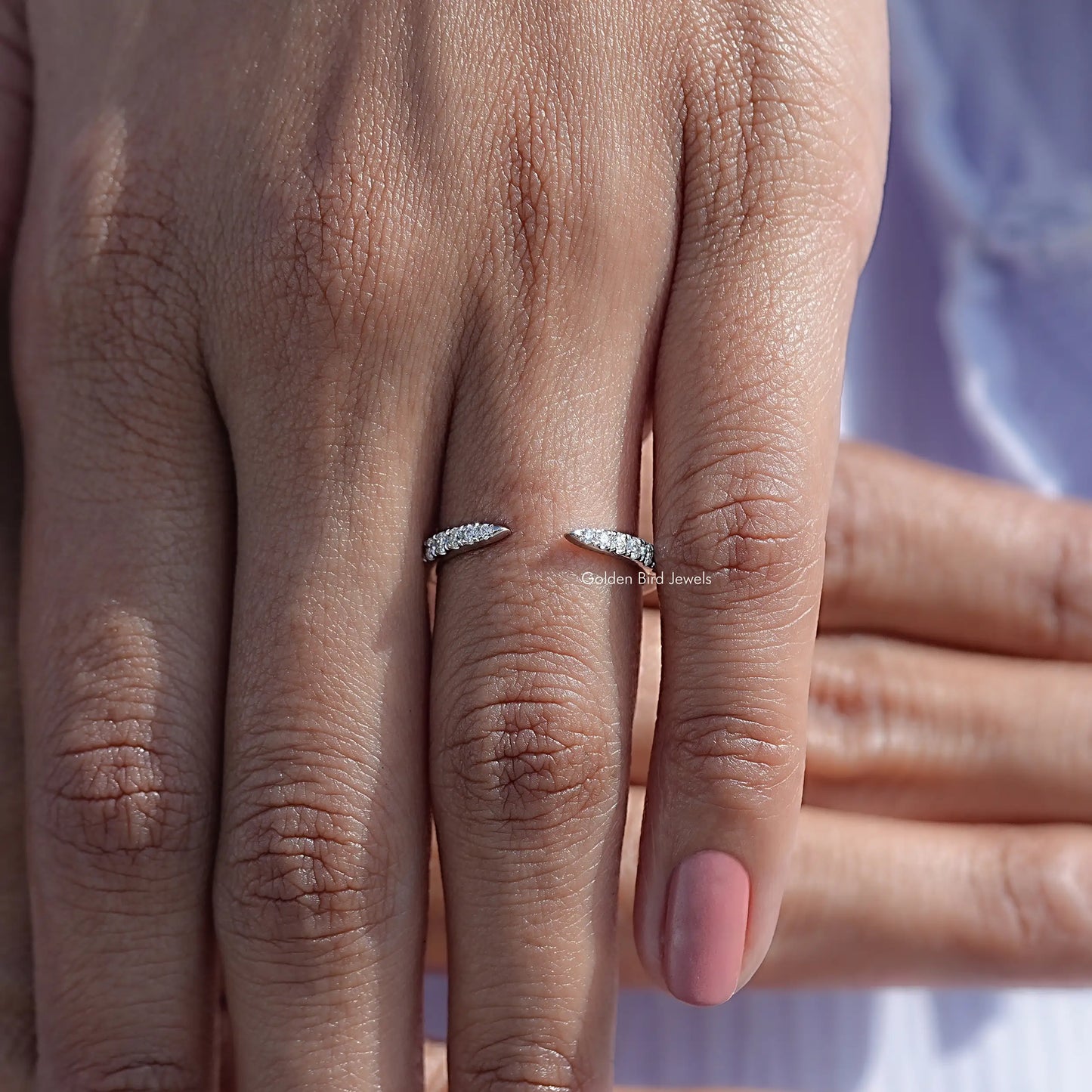 Open Cuff Round Moissanite Dainty Wedding Band
