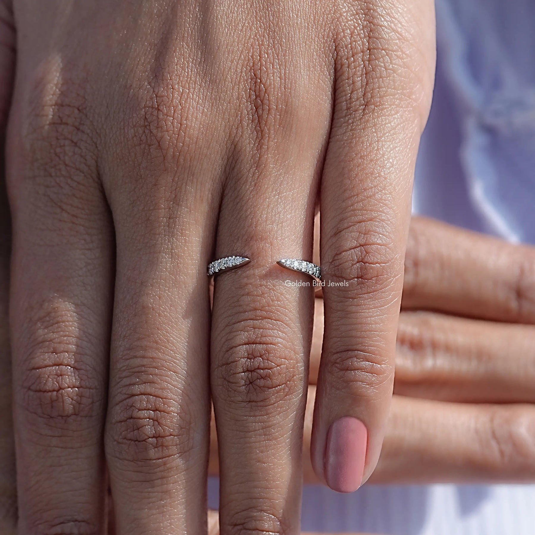 Open Cuff Round Moissanite Dainty Wedding Band