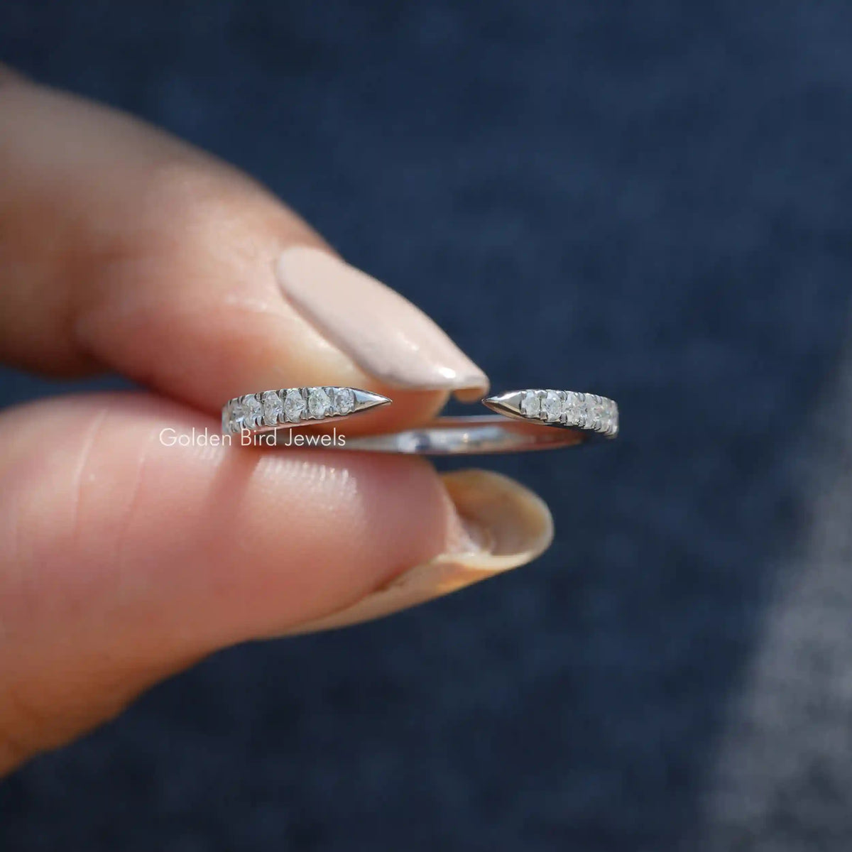 Open Cuff Round Moissanite Dainty Wedding Band