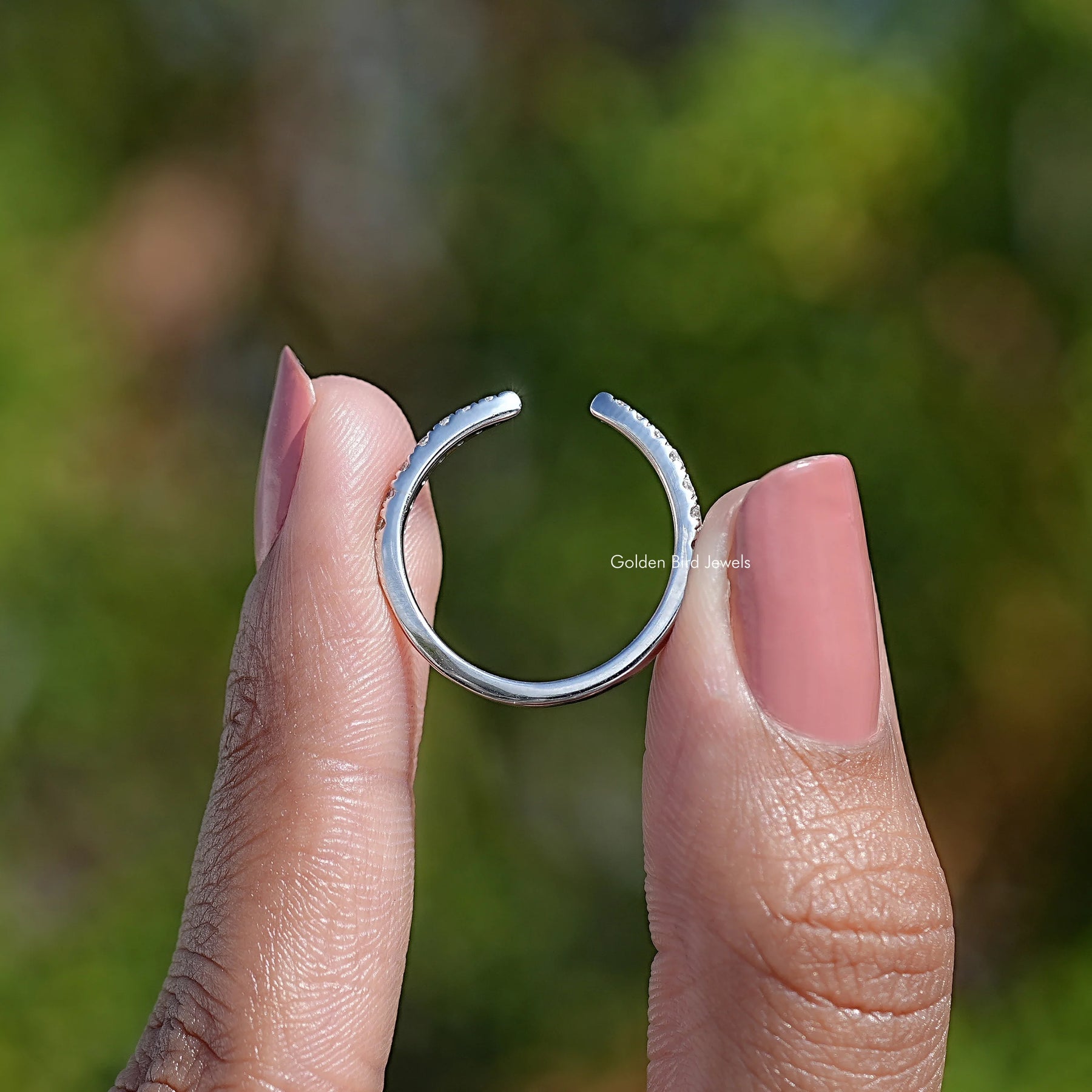 Open Cuff Round Moissanite Dainty Wedding Band