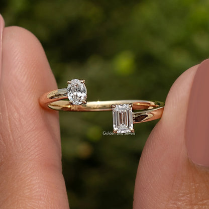 Oval And Emerald Open Cuff Lab Diamond Ring