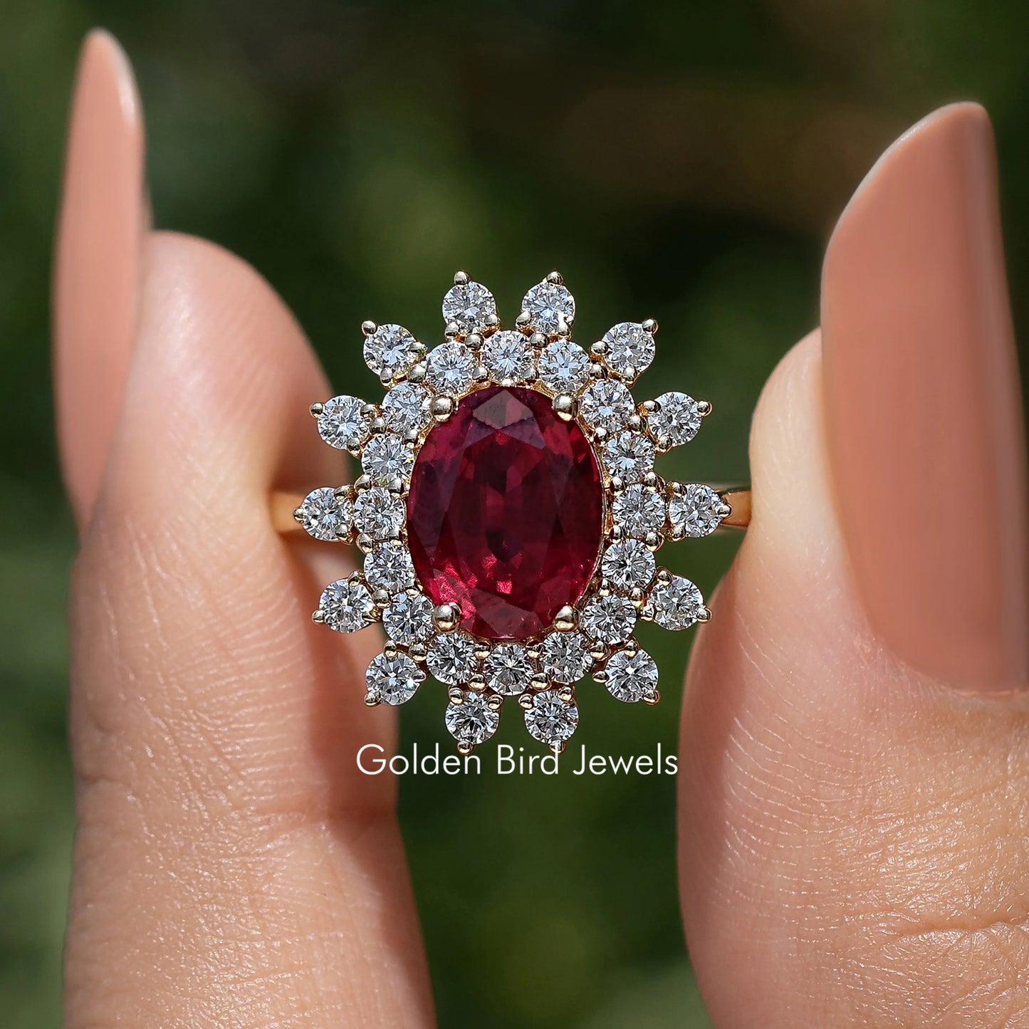 Oval Gemstone Halo Engagement Ring