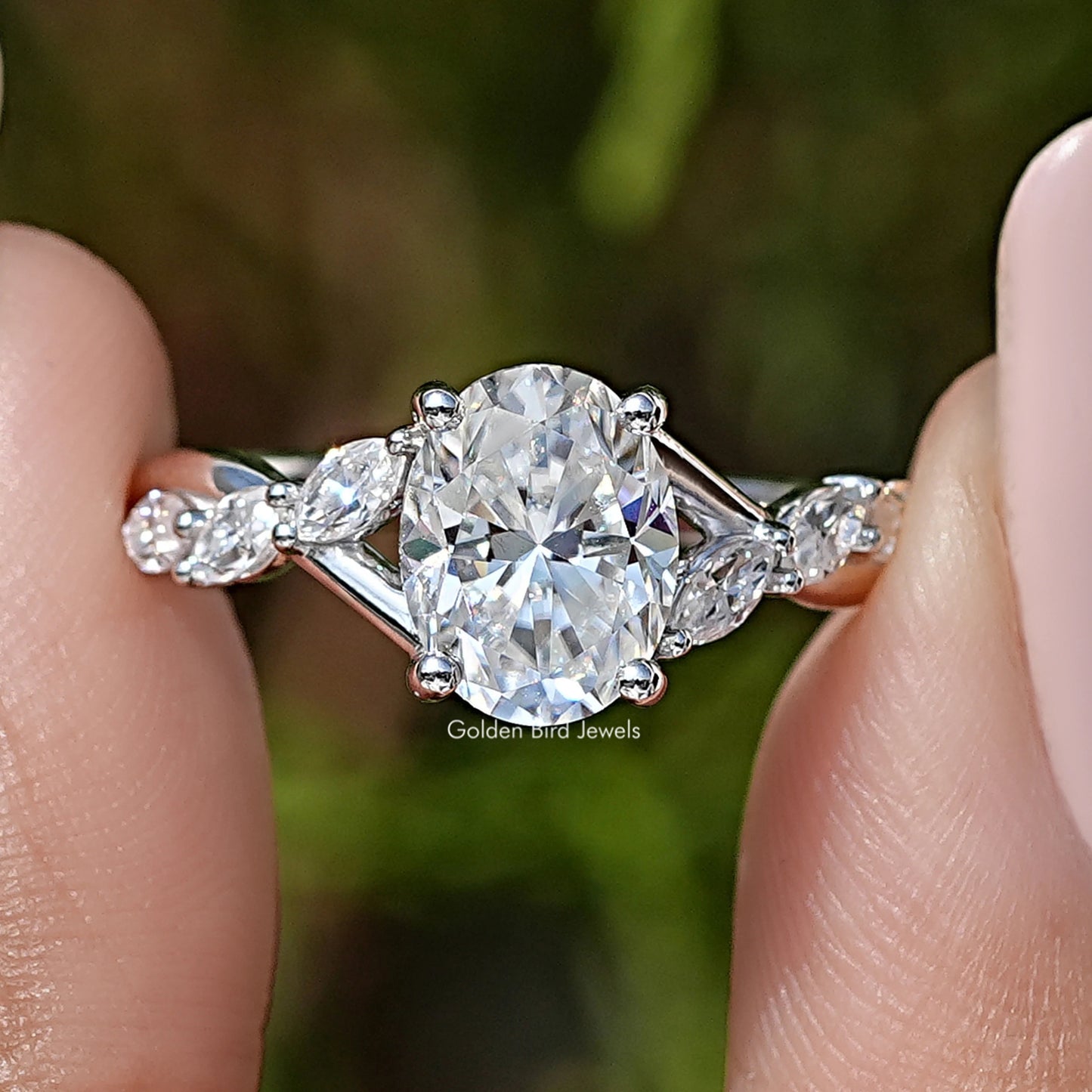 Old Mine Oval Cut Moissanite Diamond Floral Ring