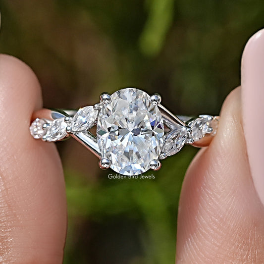 Oval Cut Moissanite Diamond Floral Ring