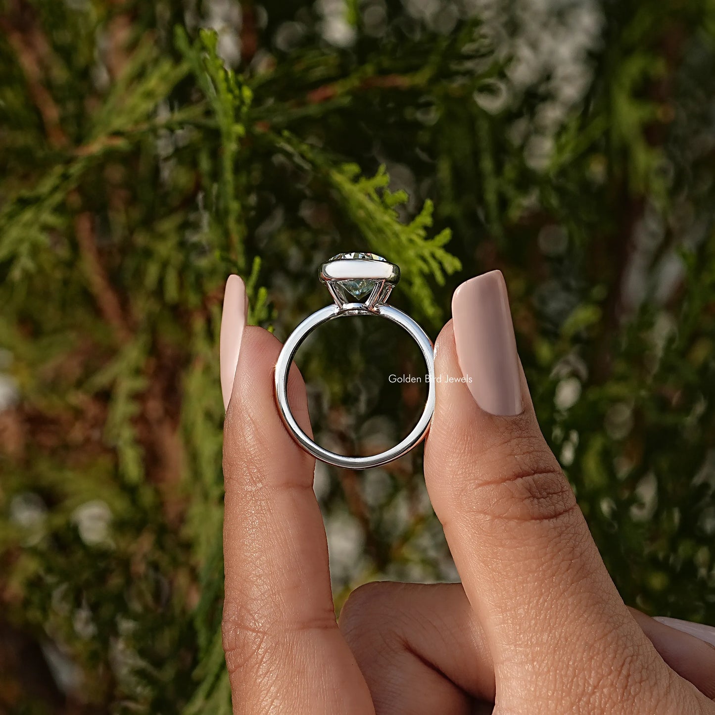 Oval Cut Moissanite Bezel Set Solitaire Engagement Ring