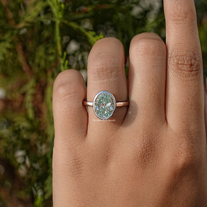 Oval Cut Moissanite Bezel Set Solitaire Engagement Ring