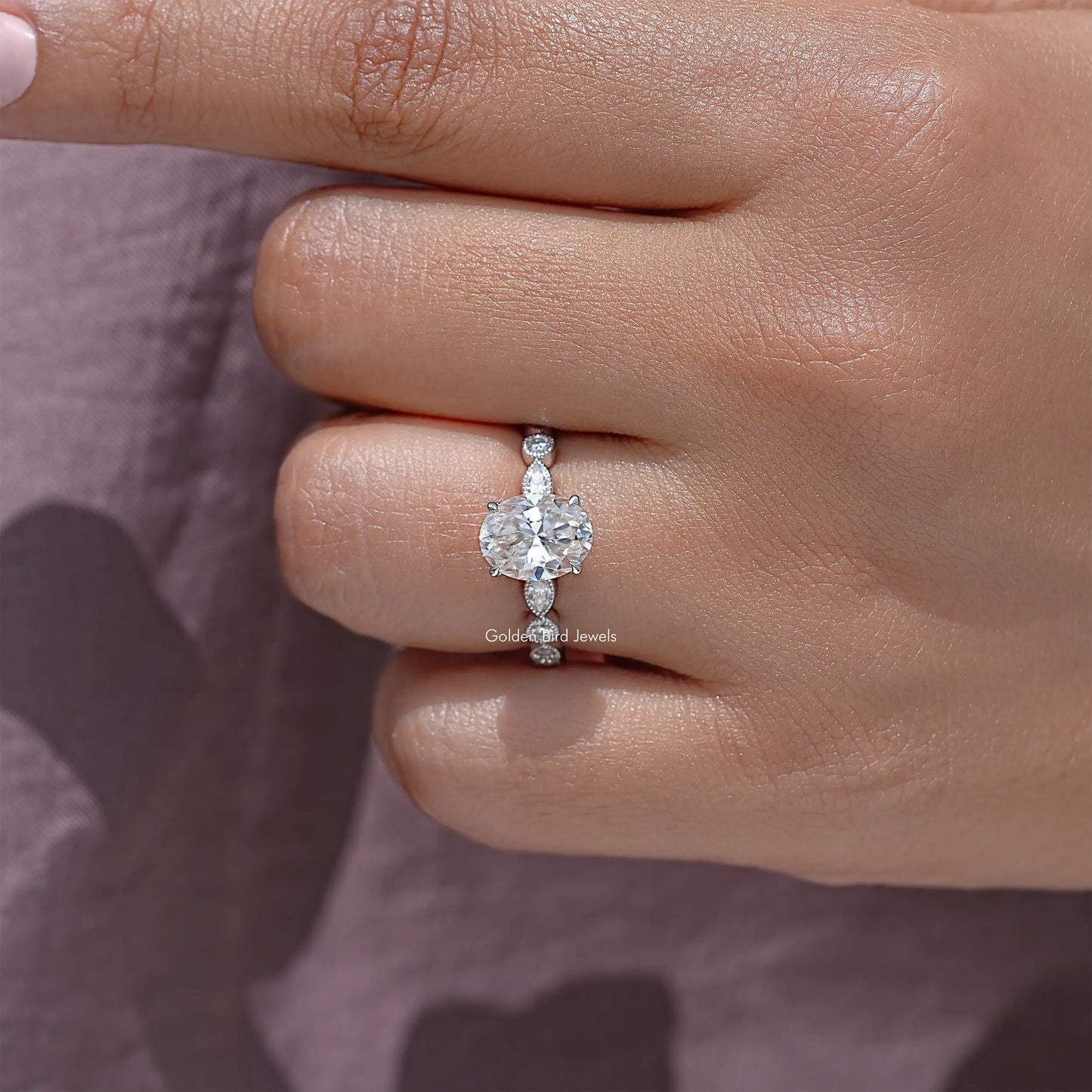 Oval Cut Moissanite Gemstone Engagement Ring