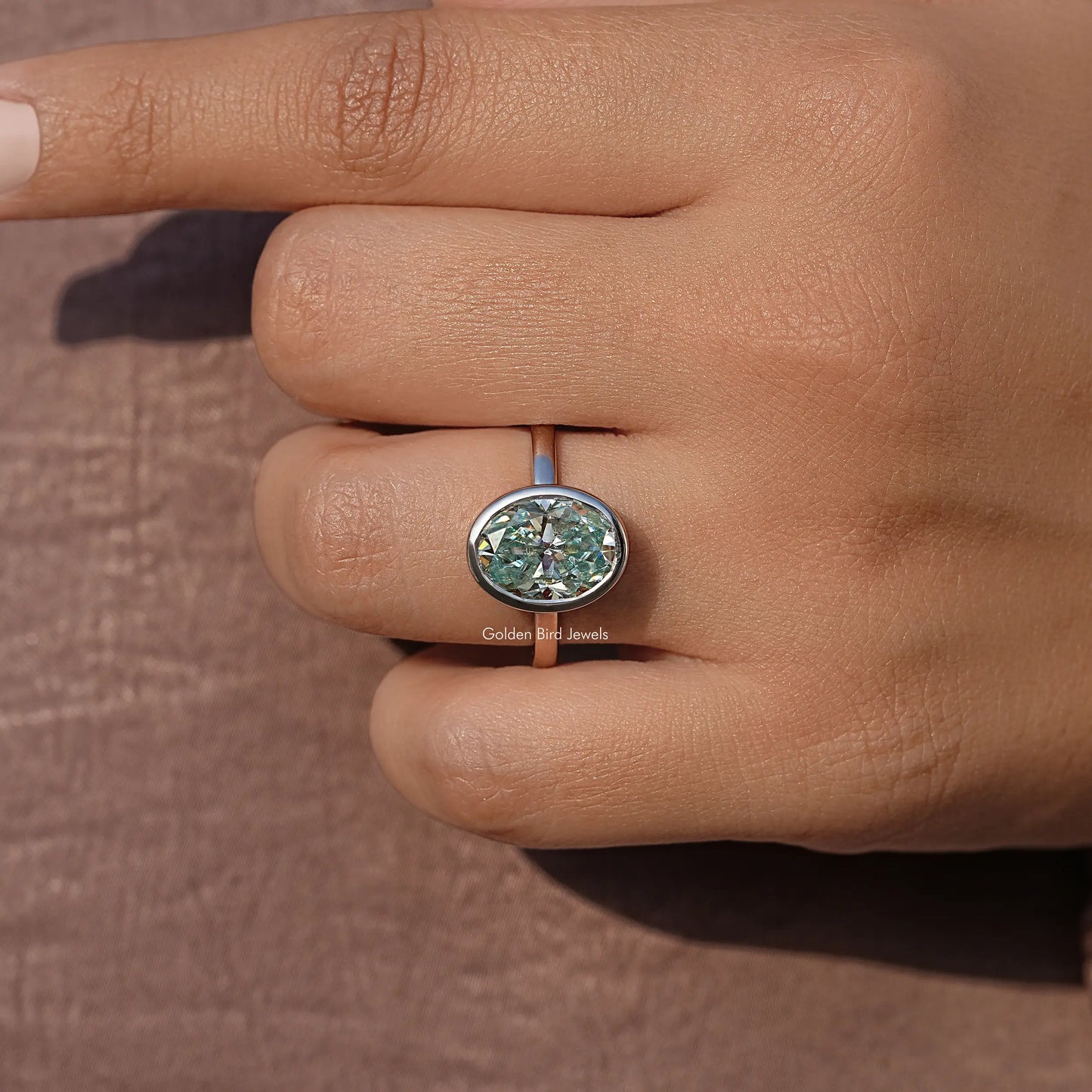 Oval Cut Moissanite Bezel Set Solitaire Engagement Ring