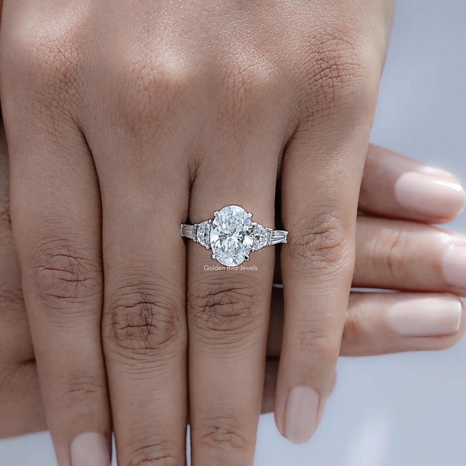 Oval And Half Moon Lab Diamond Five Stone Ring