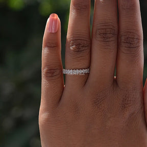 View of Oval Cut Lab Diamond Half Eternity Band In Yellow Gold