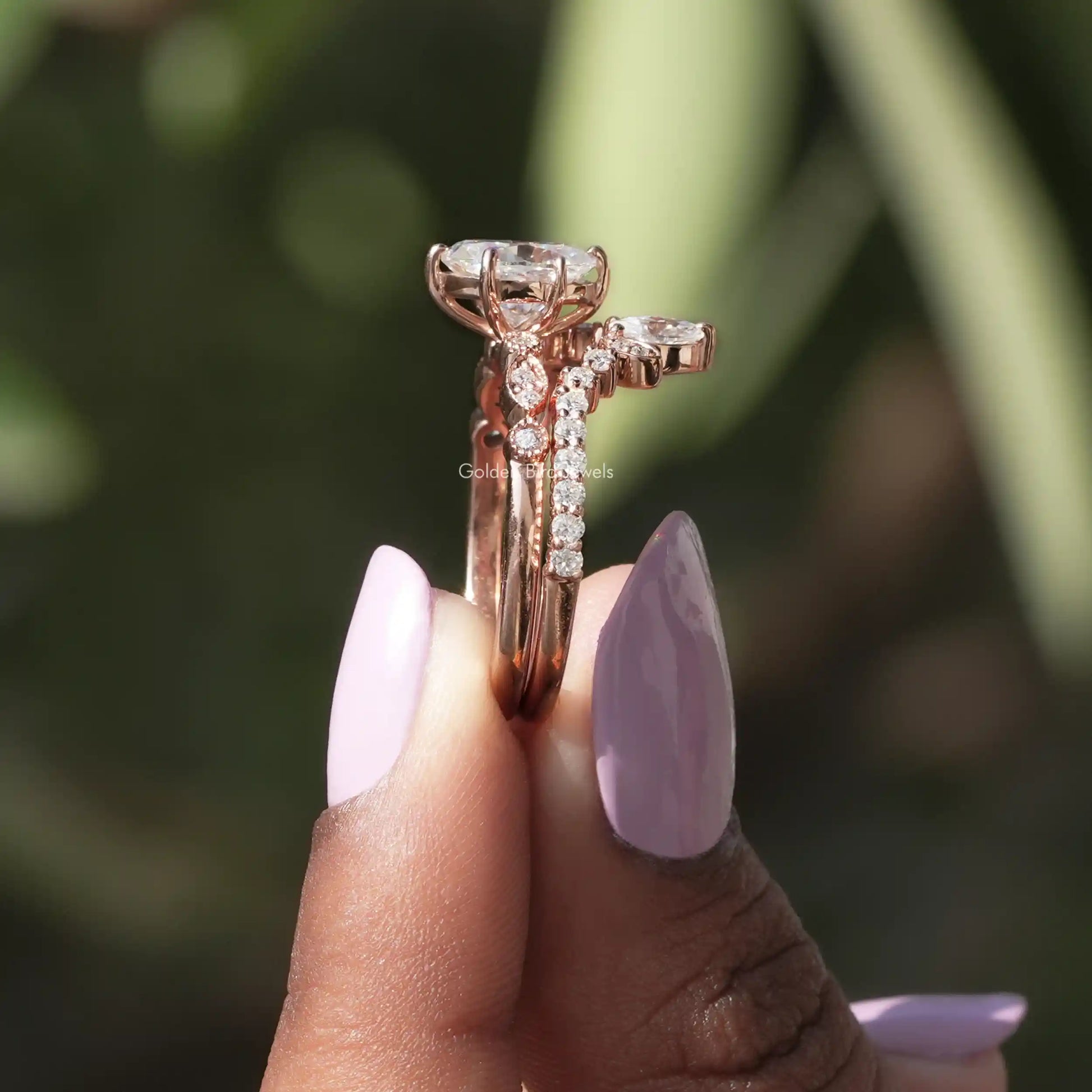 Oval Cut Moissanite Ring With Marquise Cut  In two finger