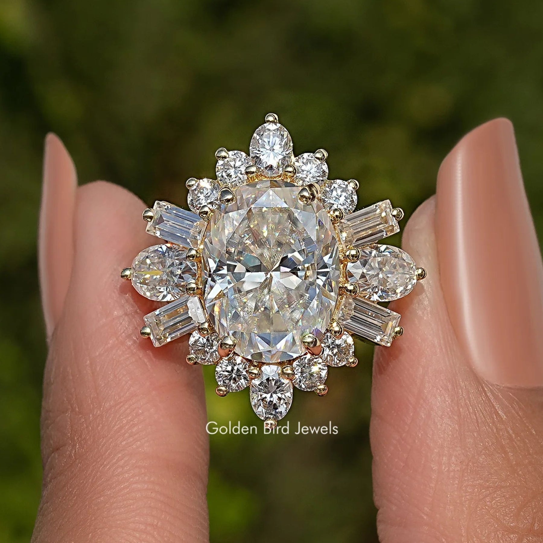 Oval Cut Moissanite Halo Engagement Ring