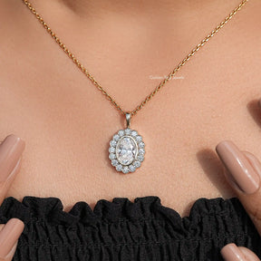 Oval Shaped Moissanite Halo Pendant