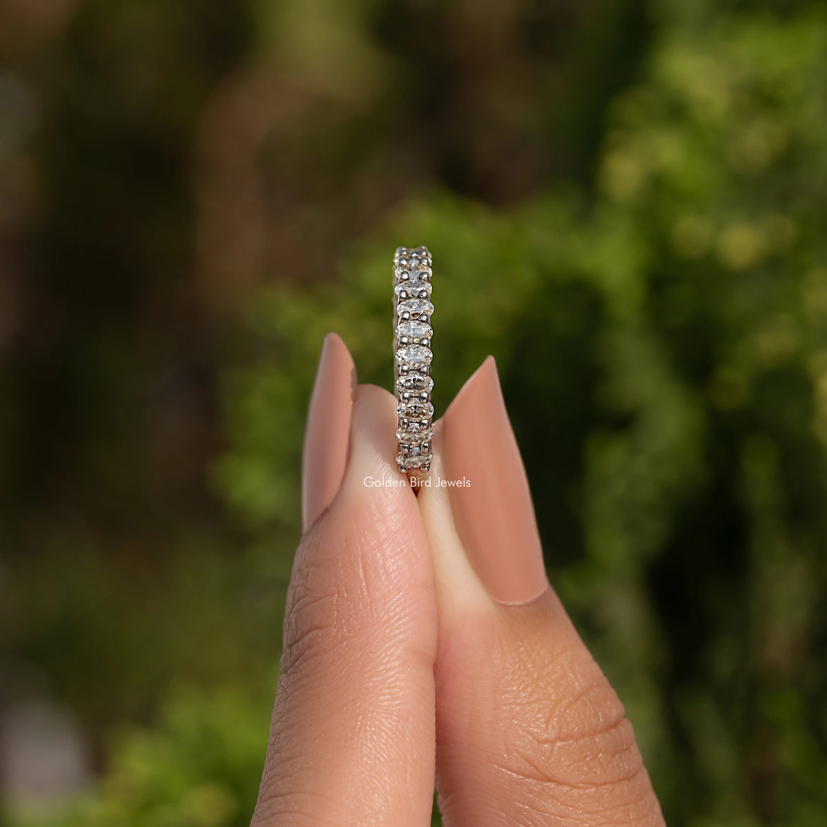 Oval Cut Moissanite Three Quarter Eternity Band