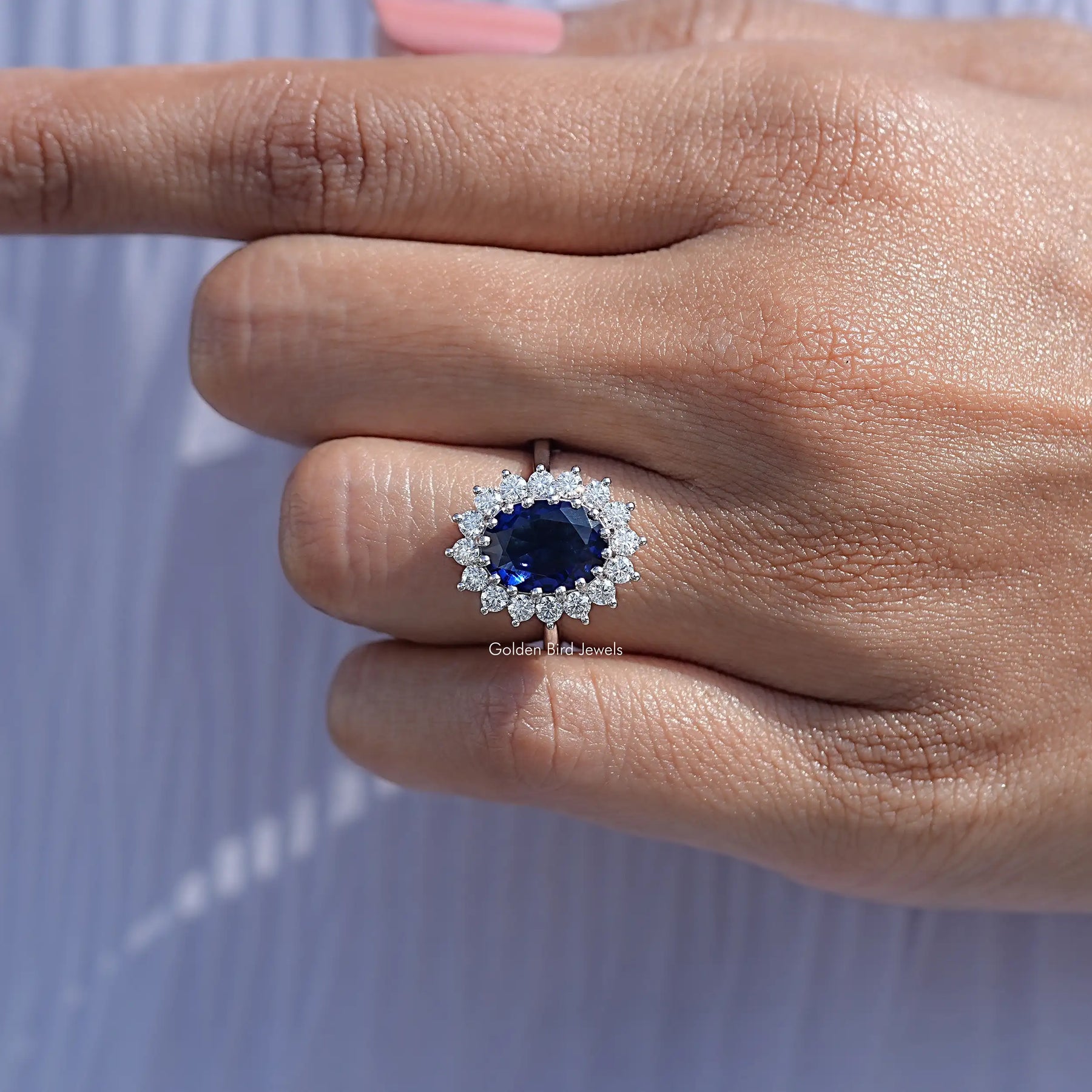 Oval Gemstone Halo Engagement Ring