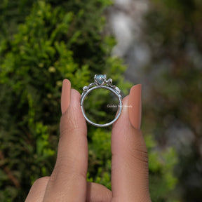 Oval Gemstone Leaf Style Accent Bypass Ring