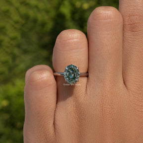 Step Cut Oval Hidden Halo Solitaire Ring