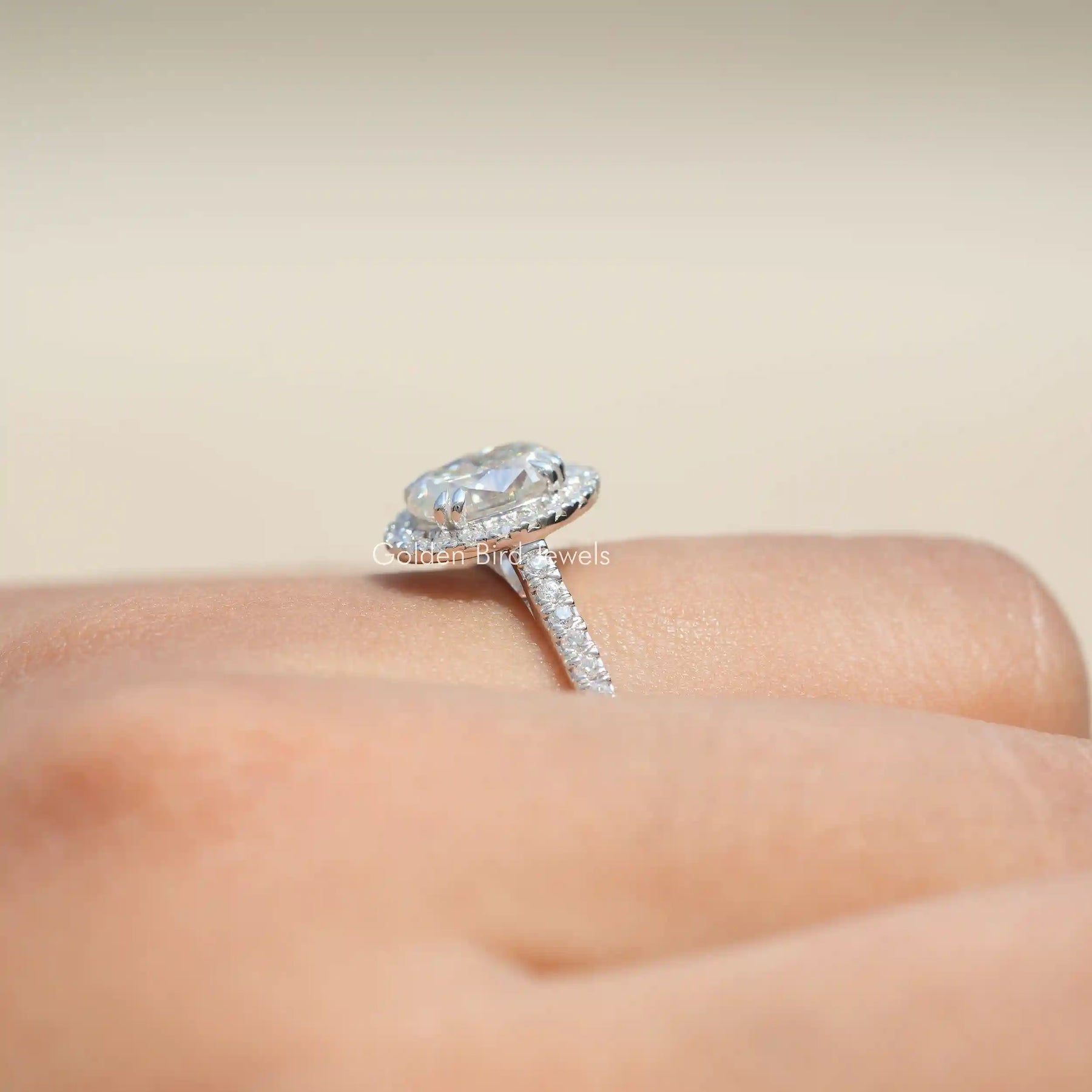 Crushed Ice Oval Moissanite Halo Accent Ring