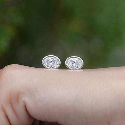 Front view of Lab Diamond Bezel Set Oval Bezel Set Oval Earrings