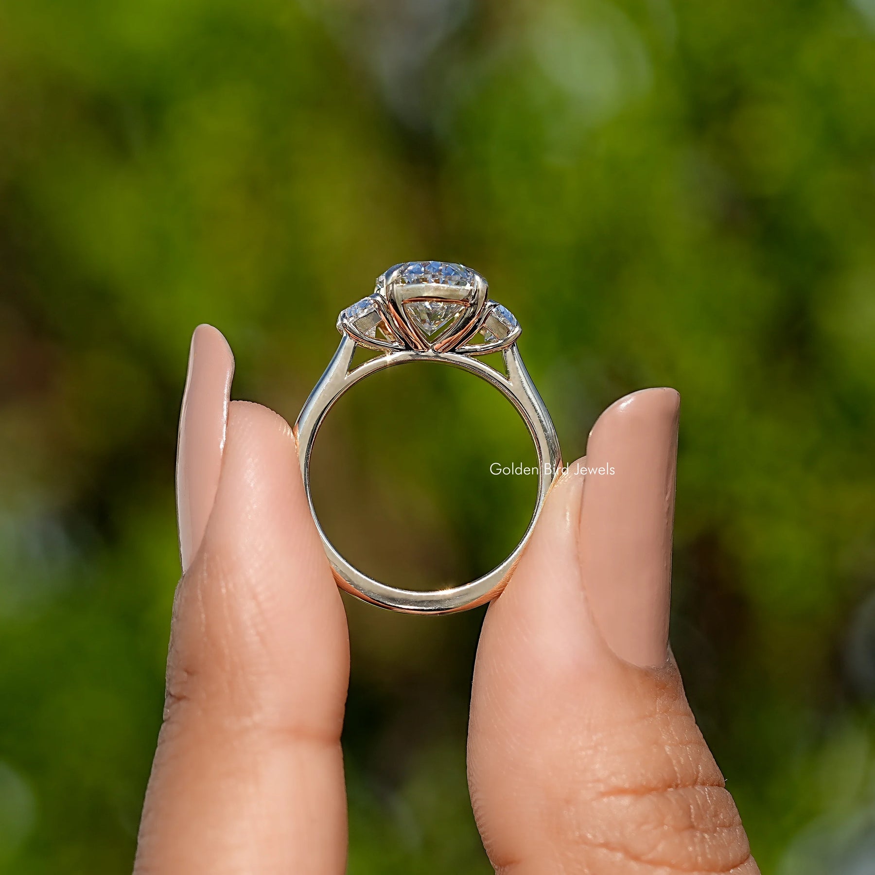 Oval Lab Diamond Three Stone Engagement Ring